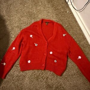 Forever 21 Red Cardigan with Lollipop Accents